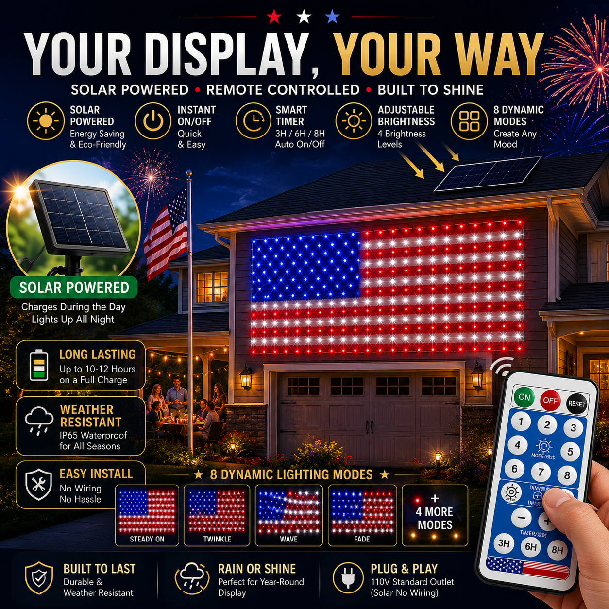 🔥 LAST DAY 70% OFF – Solar-Powered American Flag Net Lights