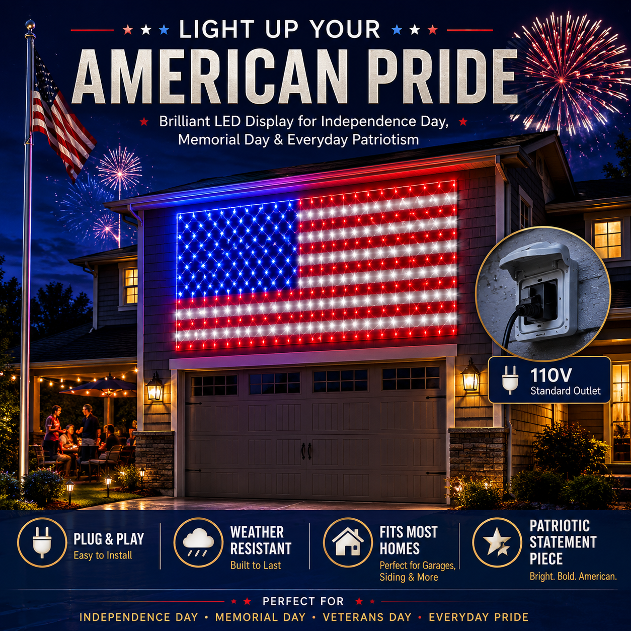 🔥 LAST DAY 70% OFF – Solar-Powered American Flag Net Lights