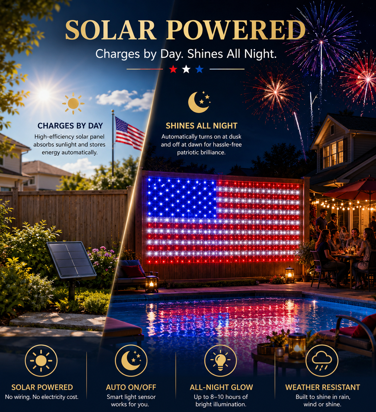 🔥 LAST DAY 70% OFF – Solar-Powered American Flag Net Lights