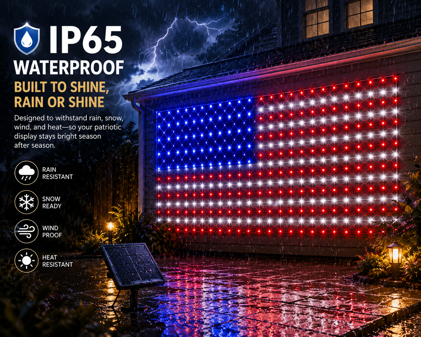 🔥 LAST DAY 70% OFF – Solar-Powered American Flag Net Lights