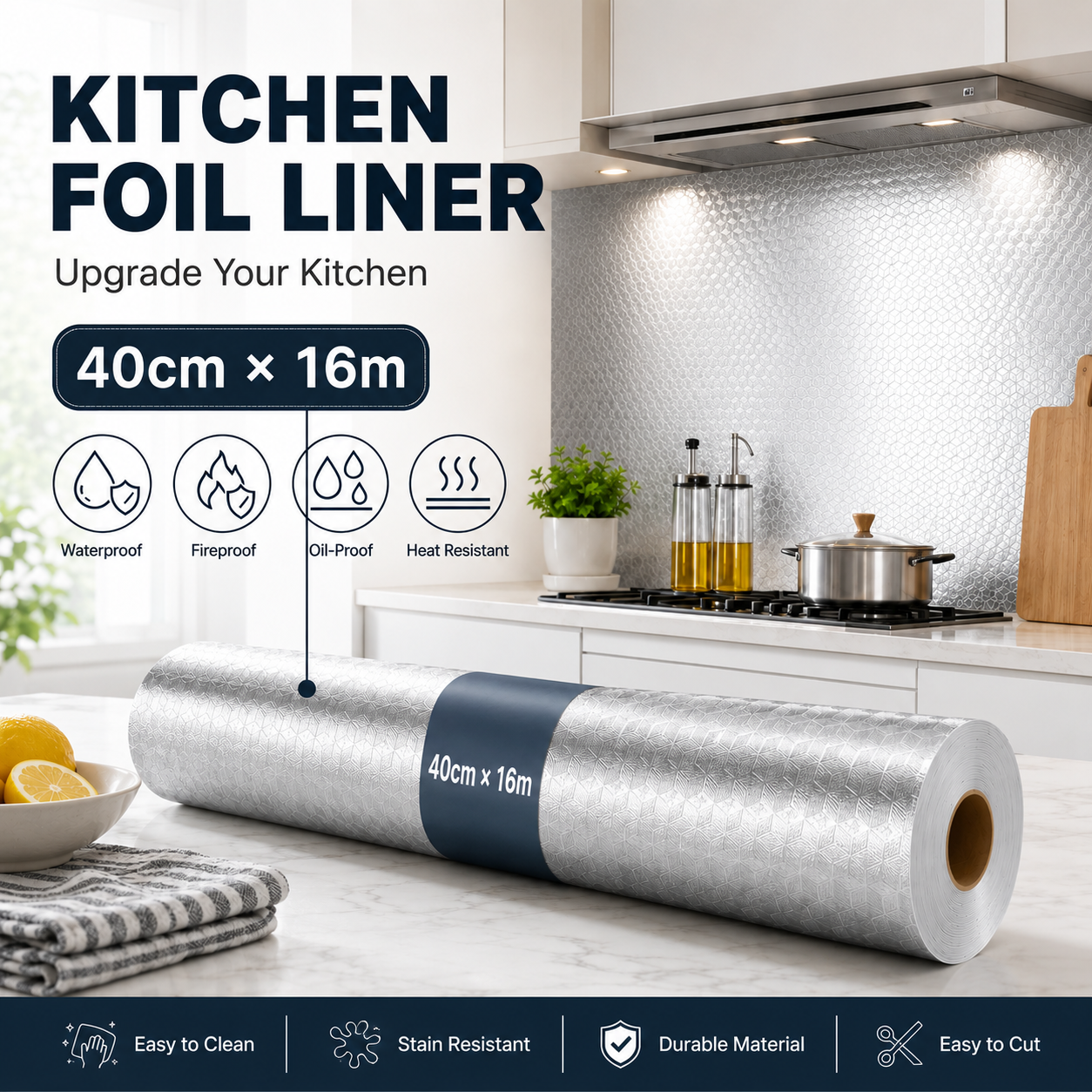 💧Oil-Proof & Waterproof✨ Easy-Clean Kitchen Wallpaper