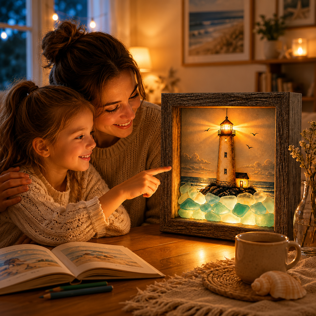 🎁Last Day 50% OFF - 🌊⚓Coastal Lighthouse Sea Glass Shadow Box Night Light