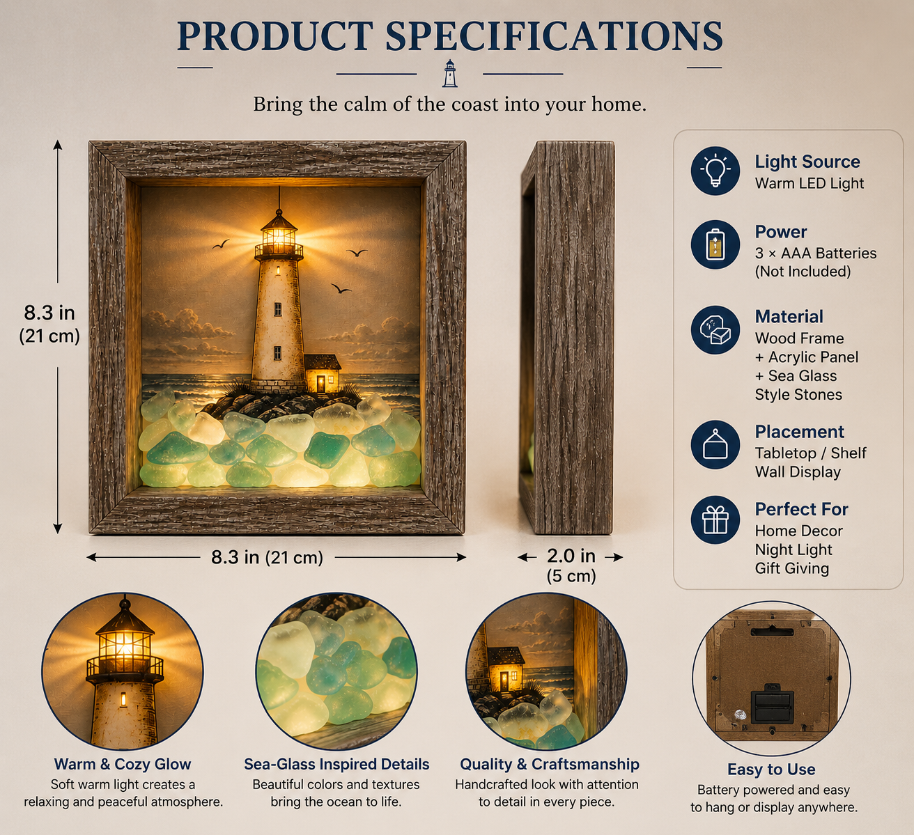 🎁Last Day 50% OFF - 🌊⚓Coastal Lighthouse Sea Glass Shadow Box Night Light