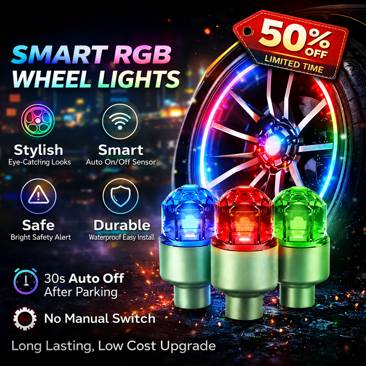 🔥LAST DAY 50% OFF✨ Vibration-Sensitive LED Tire Valve Caps🏎️