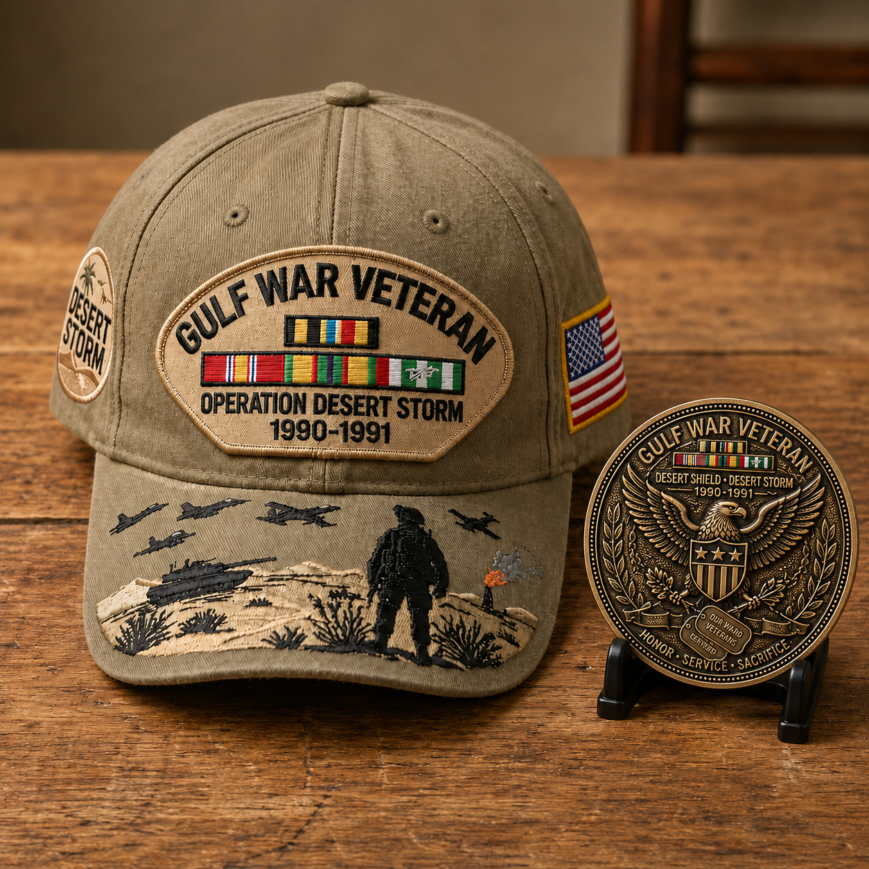 ⚡ Limited Production -Stock Moves Quickly ⚡Gulf War Veteran Tribute Cap🎁 Free Honor Coin With Every Cap Purchase