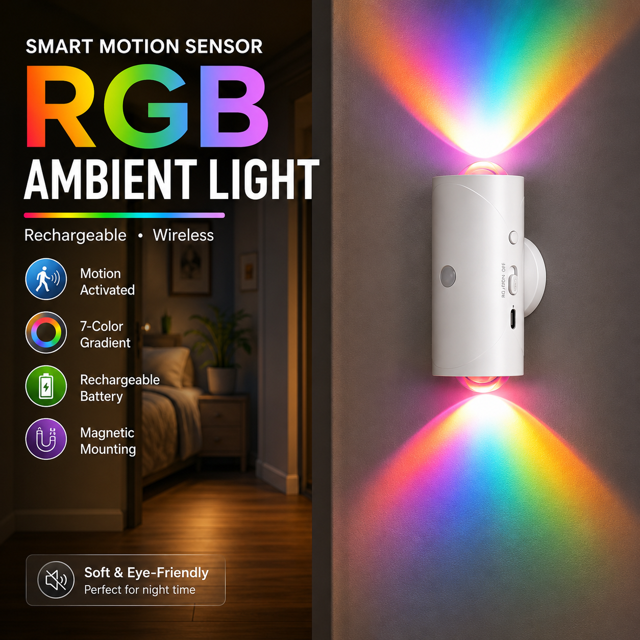 🎁Last Day Promo: 70% OFF - 🌈✨Smart Rechargeable LED Night Light with Motion Sensor – RGB Gradient Ambient Lighting