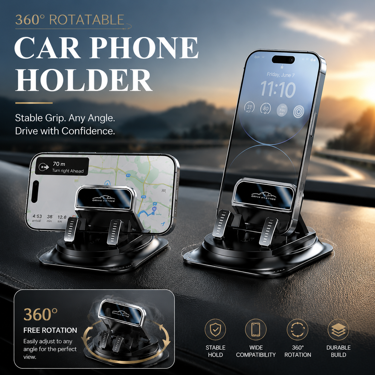 Car phone holder 360 degree rotation, suitablefor car navigation in-car dashboard