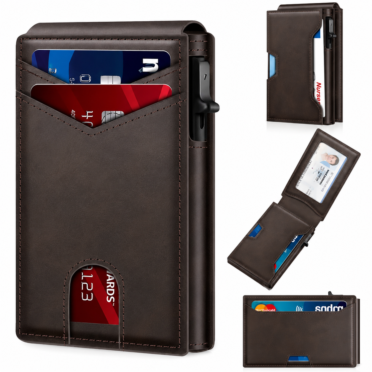 💼🔒Premium Aluminum RFID Blocking Minimalist Wallet for Men - Pop-Up Card Access, ID Window
