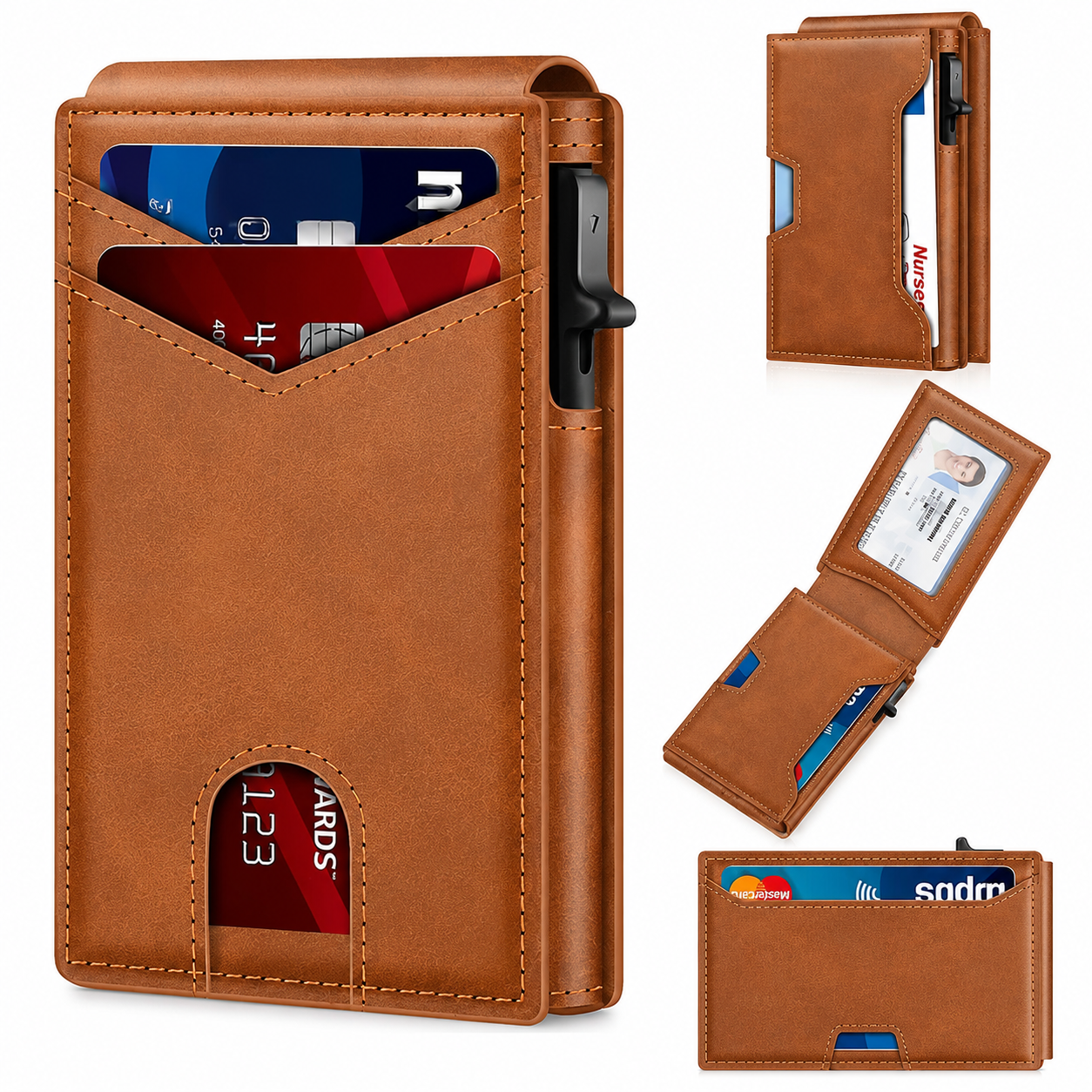 💼🔒Premium Aluminum RFID Blocking Minimalist Wallet for Men - Pop-Up Card Access, ID Window