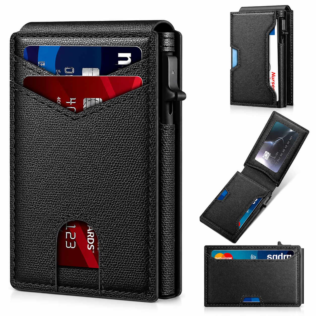 💼🔒Premium Aluminum RFID Blocking Minimalist Wallet for Men - Pop-Up Card Access, ID Window
