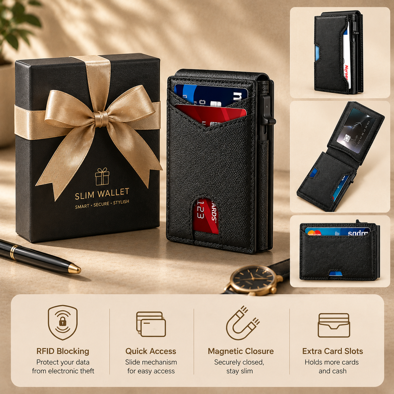 🎁 The Perfect Father's Day Gift for Dad💼Premium RFID Blocking Wallet with Quick Card Access & ID Window