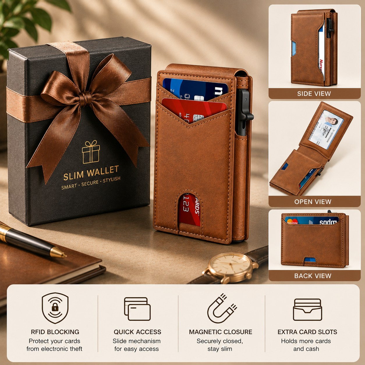 🎁 The Perfect Father's Day Gift for Dad💼Premium RFID Blocking Wallet with Quick Card Access & ID Window