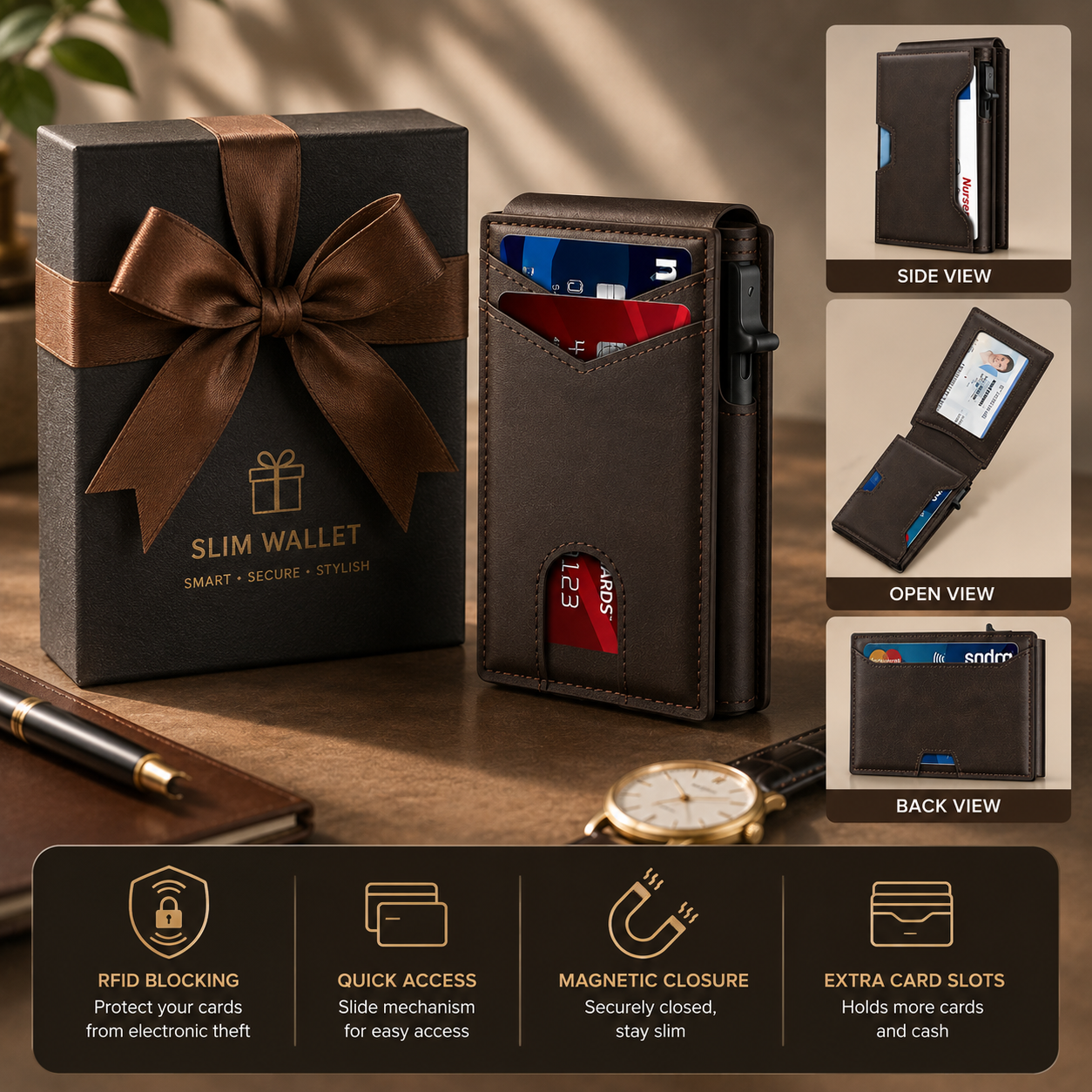 🎁 The Perfect Father's Day Gift for Dad💼Premium RFID Blocking Wallet with Quick Card Access & ID Window
