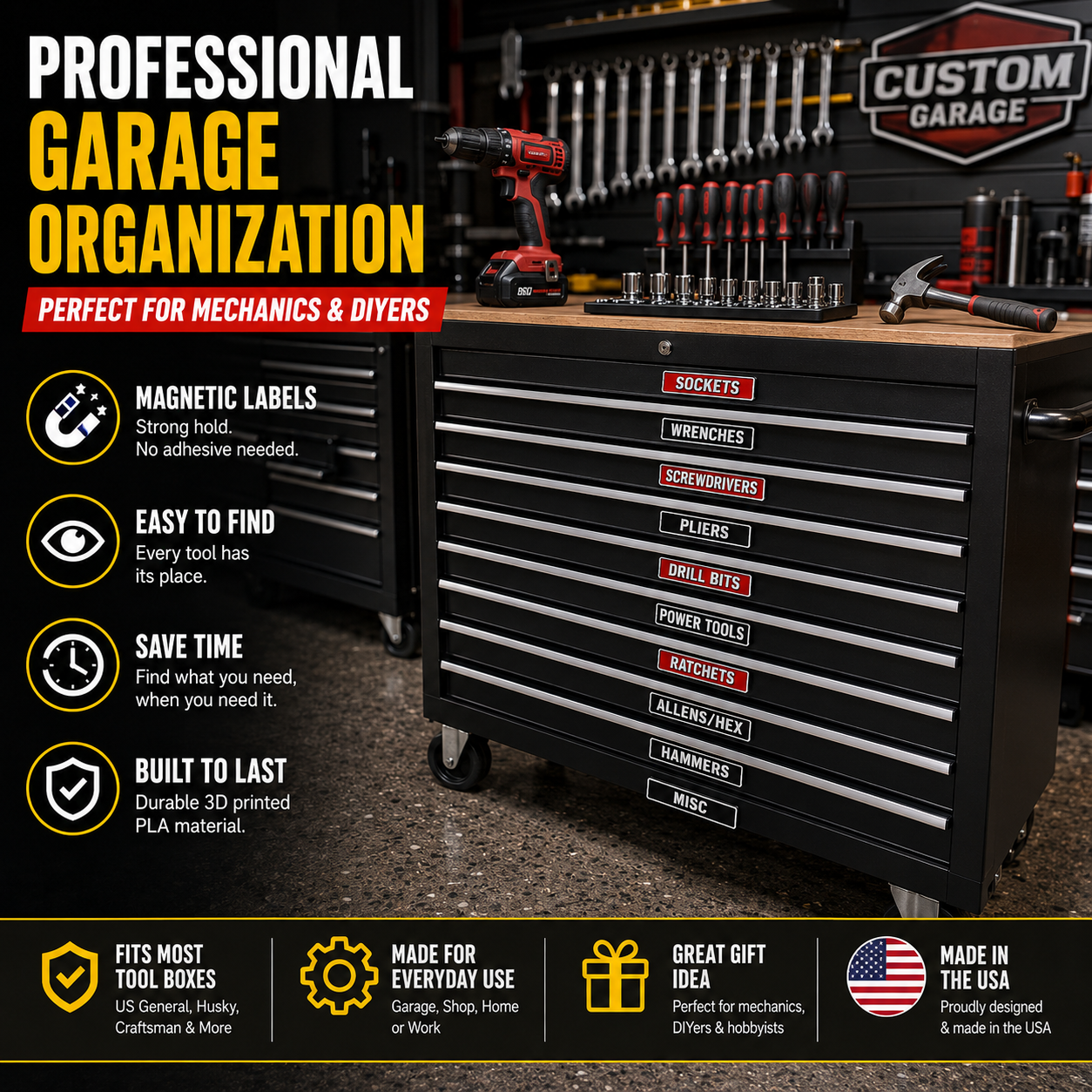 🏆Limited Time Sale 70% OFF -🧲Custom Magnetic Toolbox Labels 🔧12-Pack 3D Printed Organizer Set