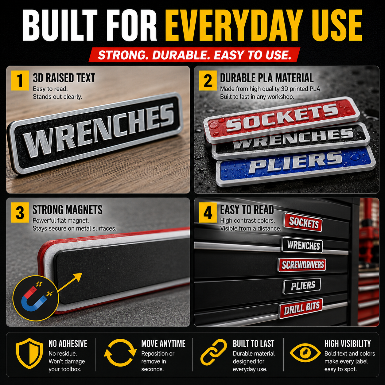 🏆Limited Time Sale 70% OFF -🧲Custom Magnetic Toolbox Labels 🔧12-Pack 3D Printed Organizer Set
