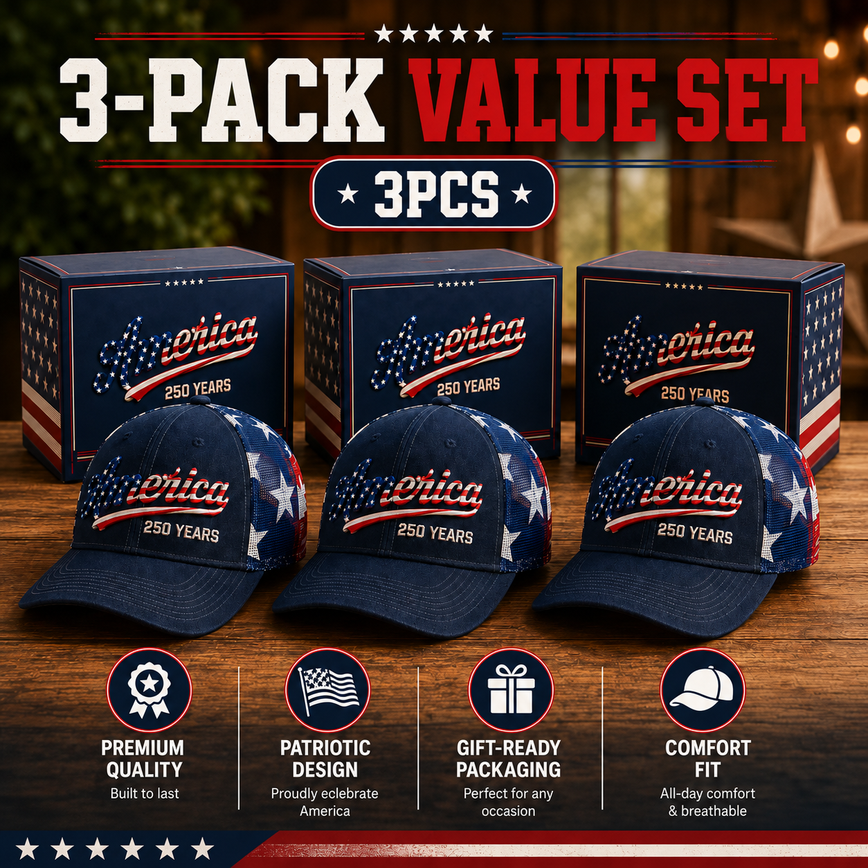 🔥 Last Day-70% Sale - ❤️America 250 Years Patriotic Embroidered Mesh Trucker Cap