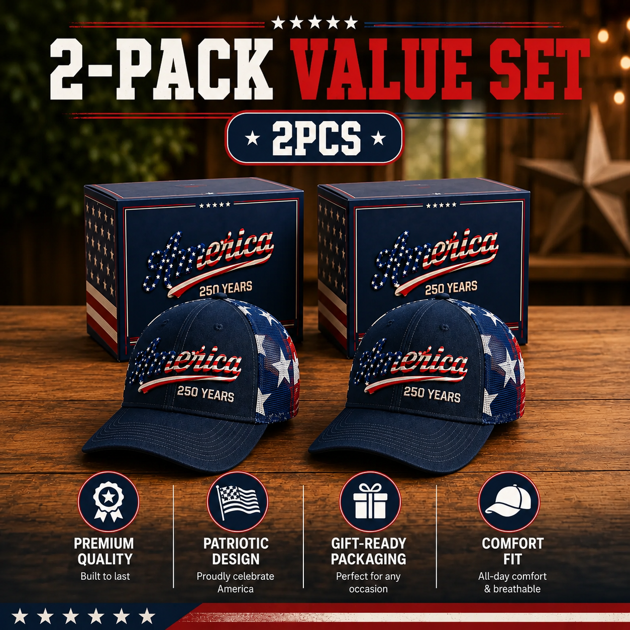 🔥 Last Day-70% Sale - ❤️America 250 Years Patriotic Embroidered Mesh Trucker Cap