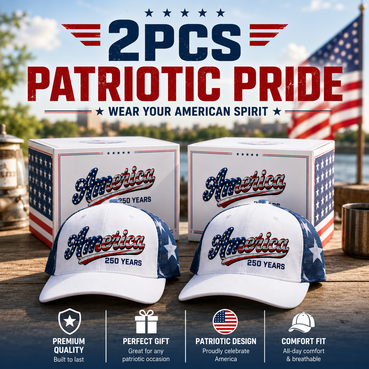 🔥 Last Day-70% Sale - ❤️America 250 Years Patriotic Embroidered Mesh Trucker Cap