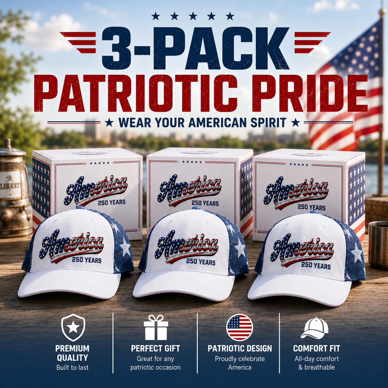 🔥 Last Day-70% Sale - ❤️America 250 Years Patriotic Embroidered Mesh Trucker Cap