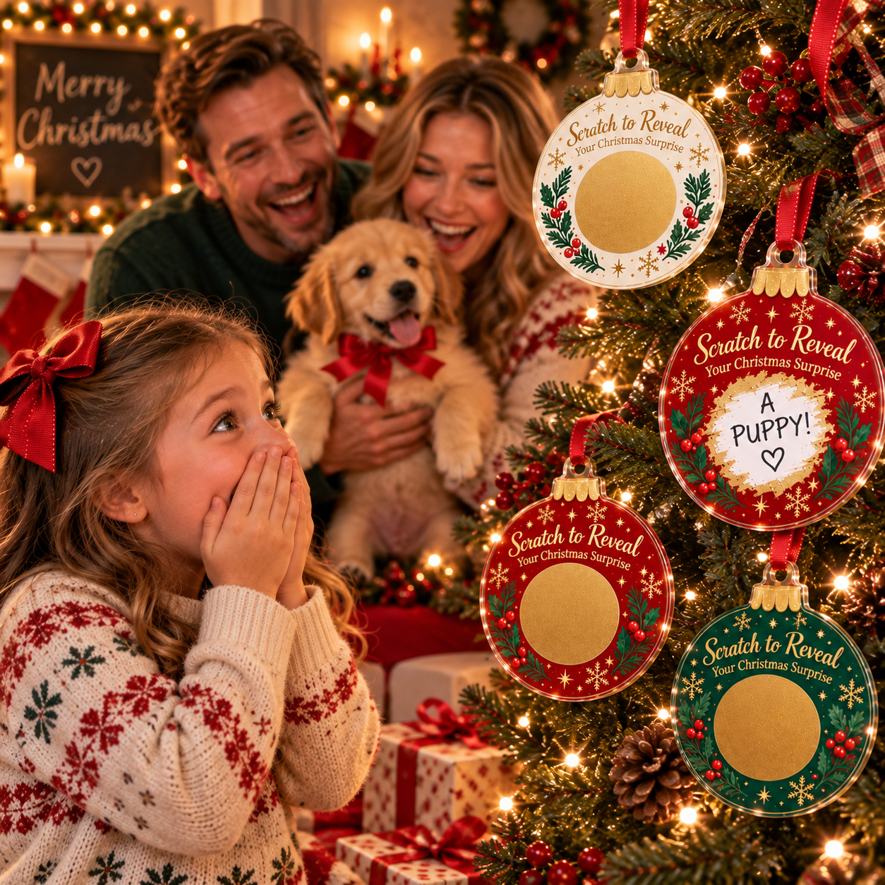Scratch ornament revealing a Christmas surprise