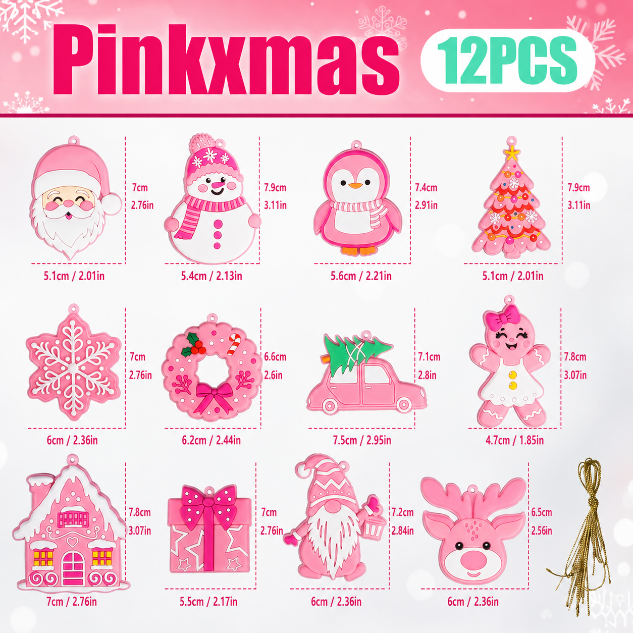 🎀 Pinkmas Christmas Ornament Set – 12PCS Pink Tree Decorations