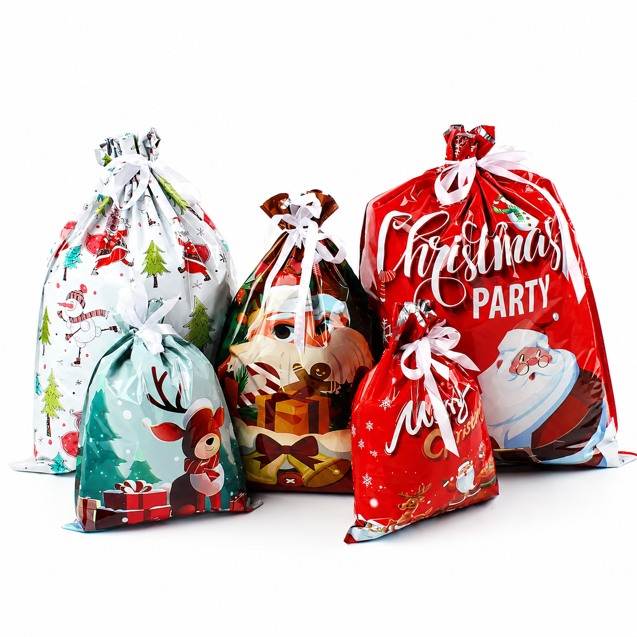 Christmas Drawstring Gift Bags – Set of 15