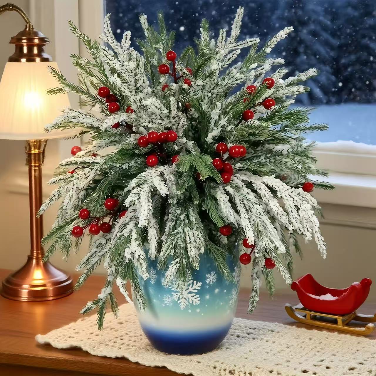 🔥Christmas Hot Sale 70% OFF-Artificial Norfolk Pine Branches with Red Berries - Christmas Greenery That Lasts!