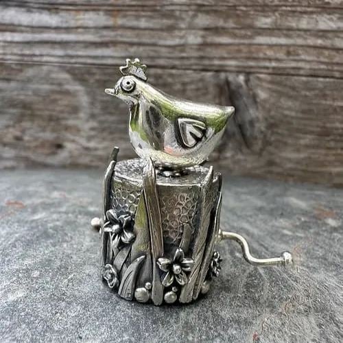 🔥LAST DAY ONLY 50% OFF-🐔 Handcrafted Silver Clay Automata 