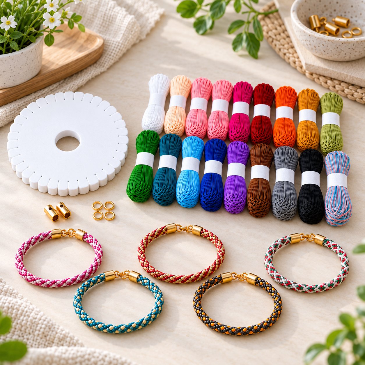 Kumihimo bracelet and colorful threads