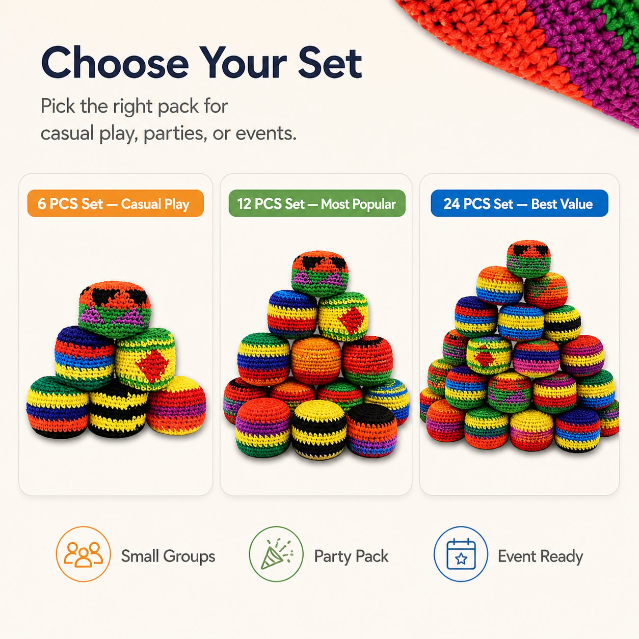 🔥 Summer Sale Up to 70% OFF!🟣6/12/24PCS Knitted Hacky Sack Set