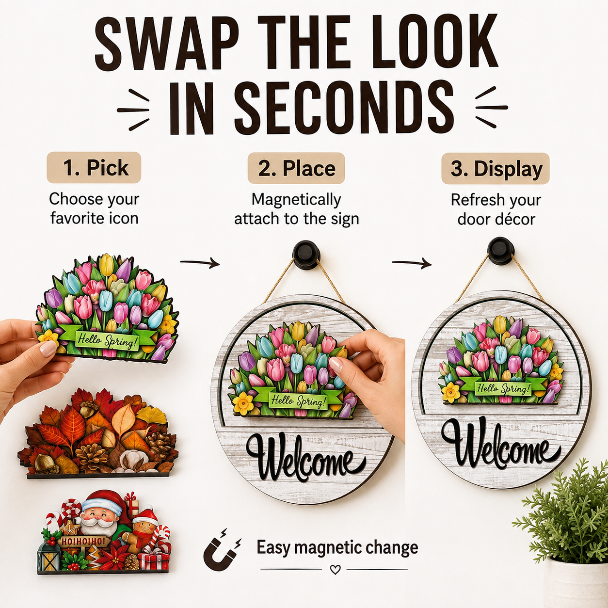 Magnetic interchangeable icon system for welcome sign