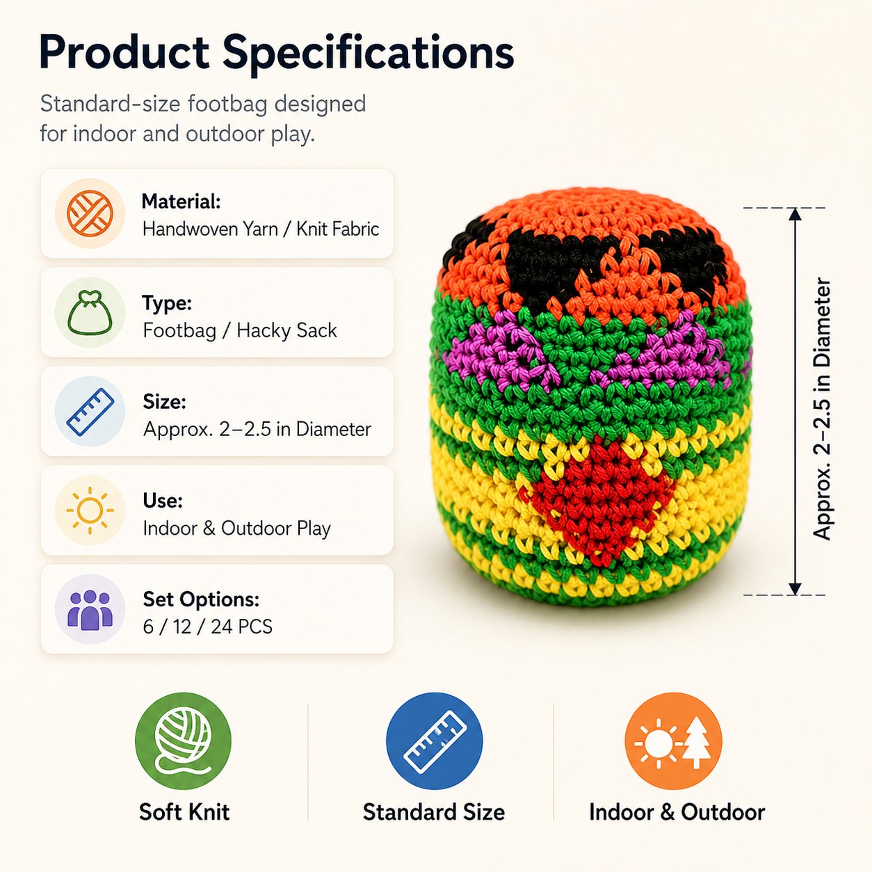 🔥 Summer Sale Up to 70% OFF!🟣6/12/24PCS Knitted Hacky Sack Set