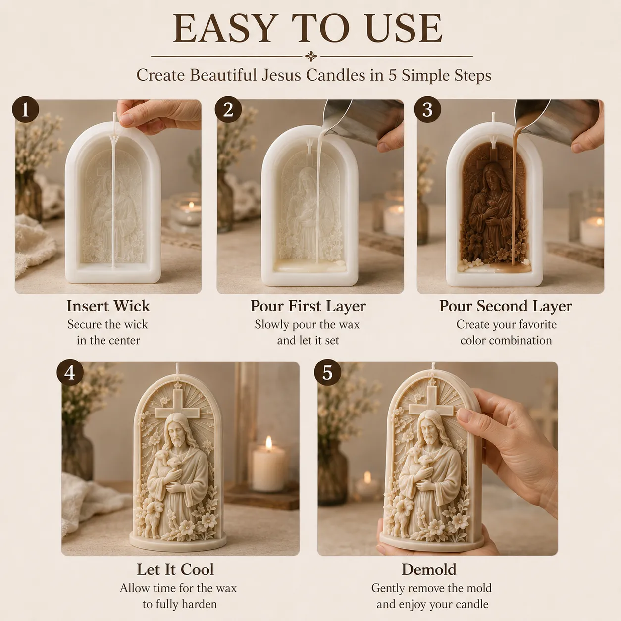 ⏳70% OFF – ✝️ Good Shepherd Jesus 3D Candle Mold Set