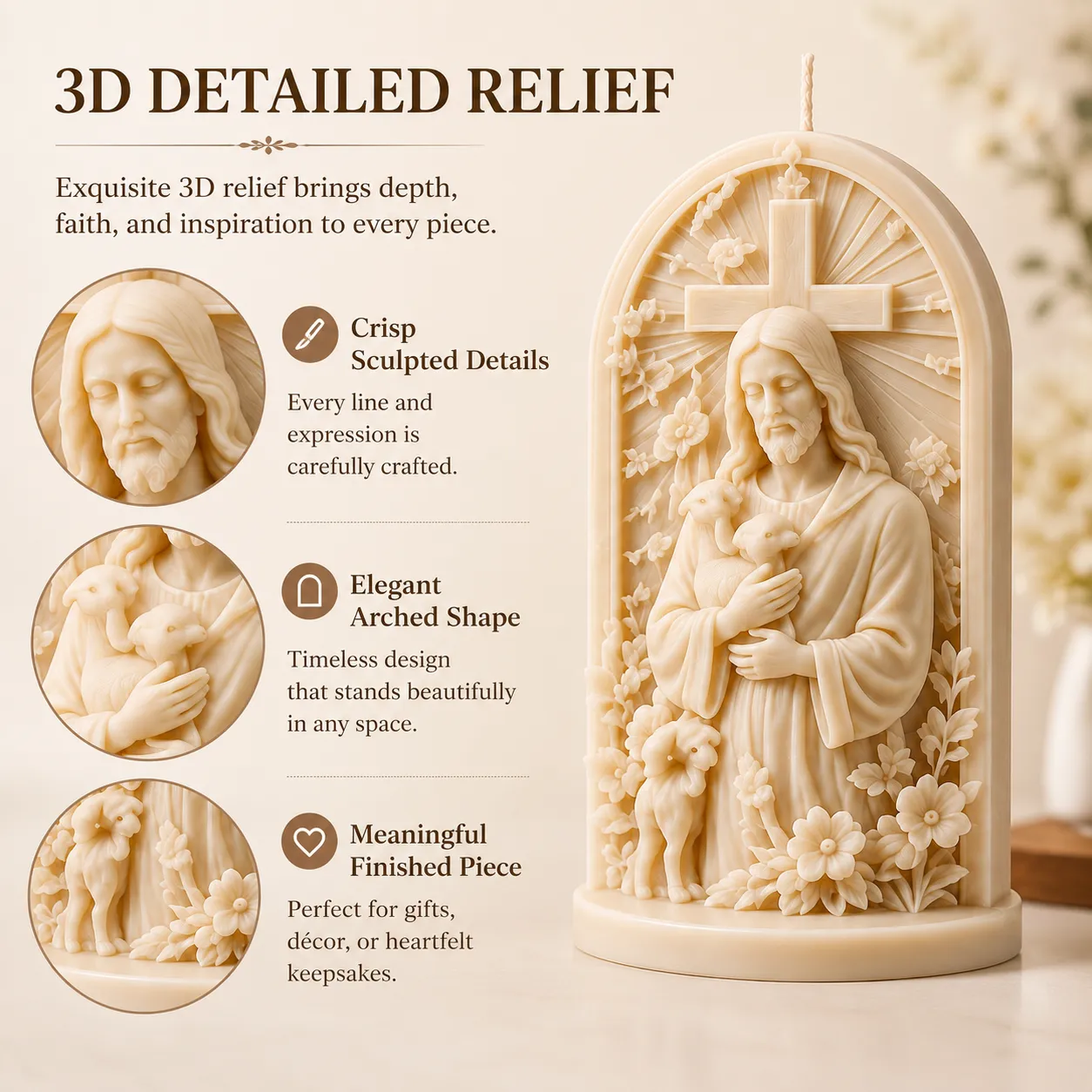 ⏳70% OFF – ✝️ Good Shepherd Jesus 3D Candle Mold Set