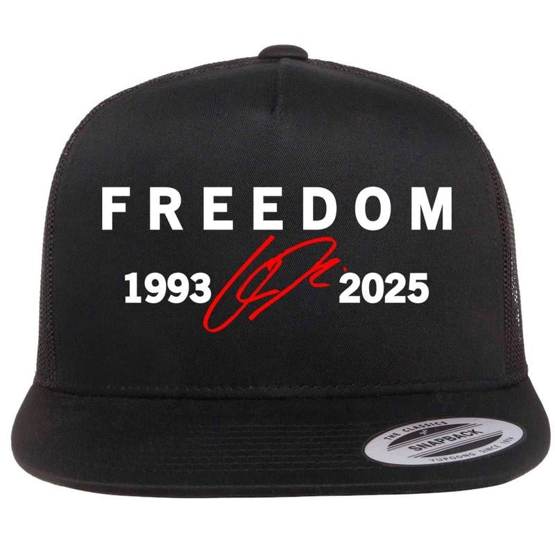 Freedom Red Signature 1993-2025 Faith Christian Truth Rest In Peace RIP Flat Bill Trucker Hat Baseball Cap