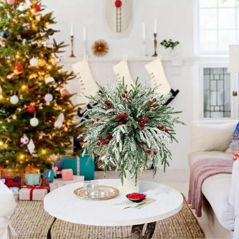 🔥Christmas Hot Sale 70% OFF-Artificial Norfolk Pine Branches with Red Berries - Christmas Greenery That Lasts!