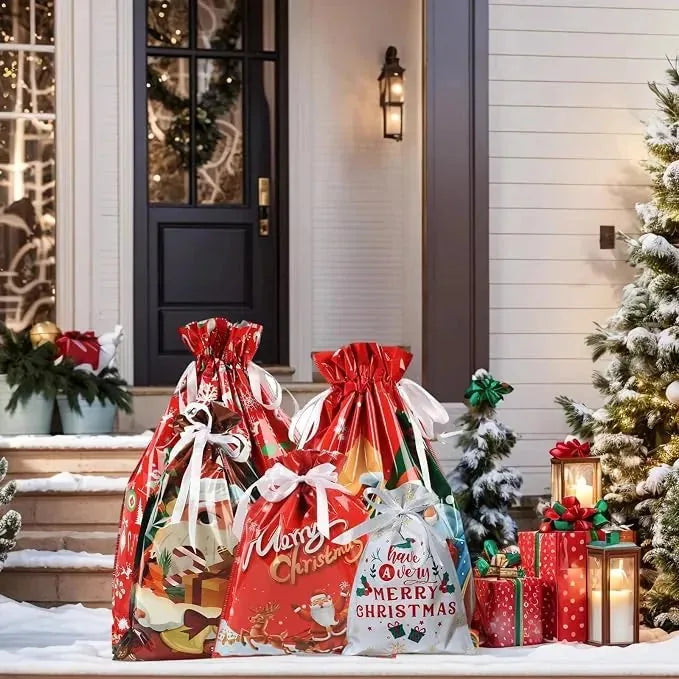 Christmas Drawstring Gift Bags – Set of 15