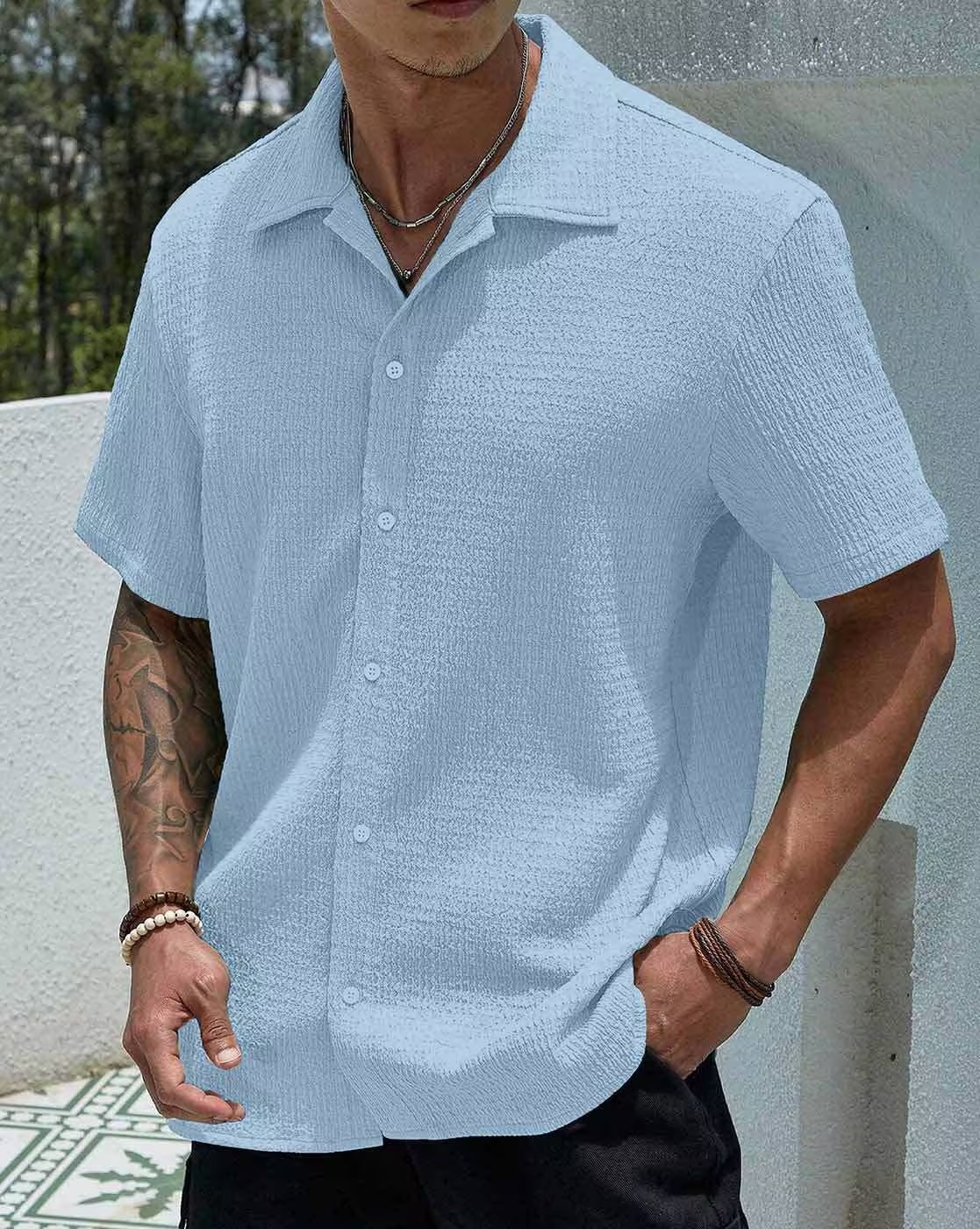 Men Shirt with Spread Collar
