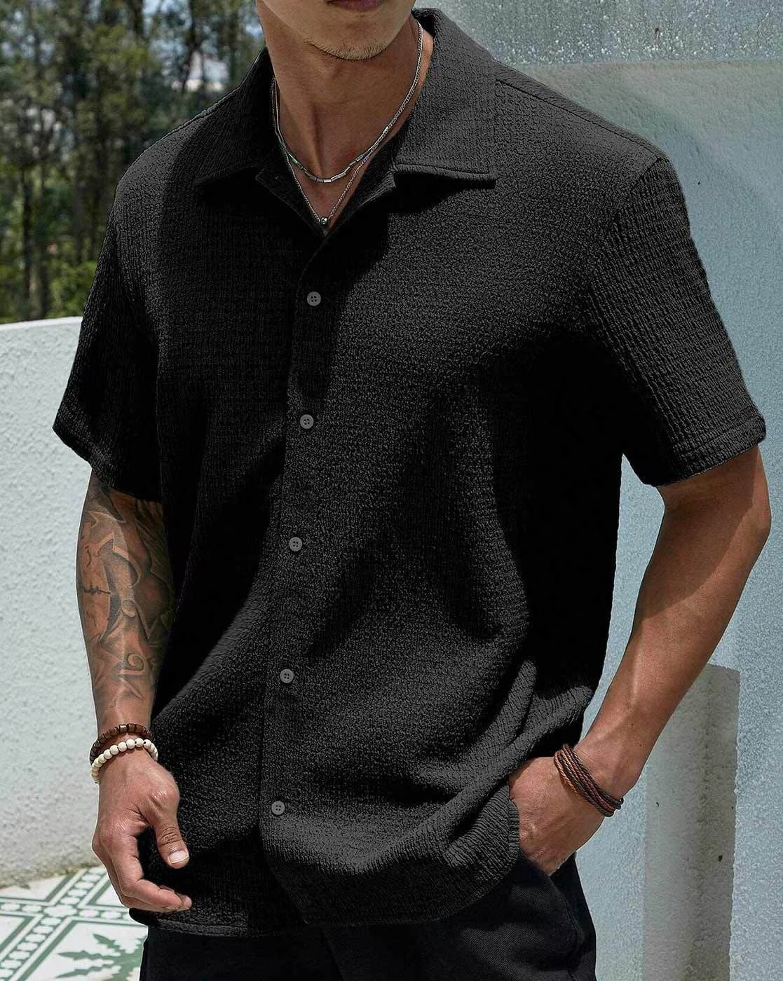 Men Shirt with Spread Collar