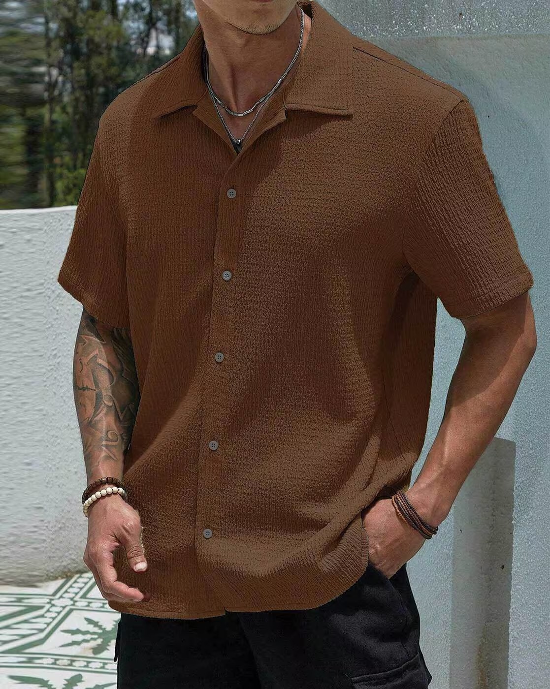 Men Shirt with Spread Collar
