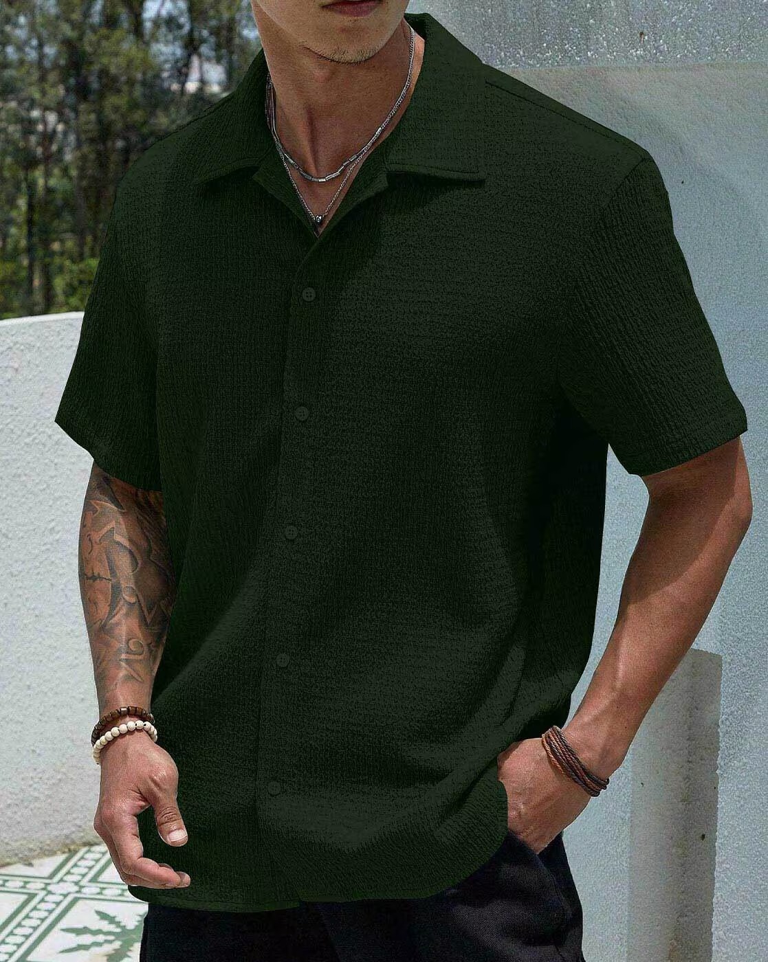 Men Shirt with Spread Collar