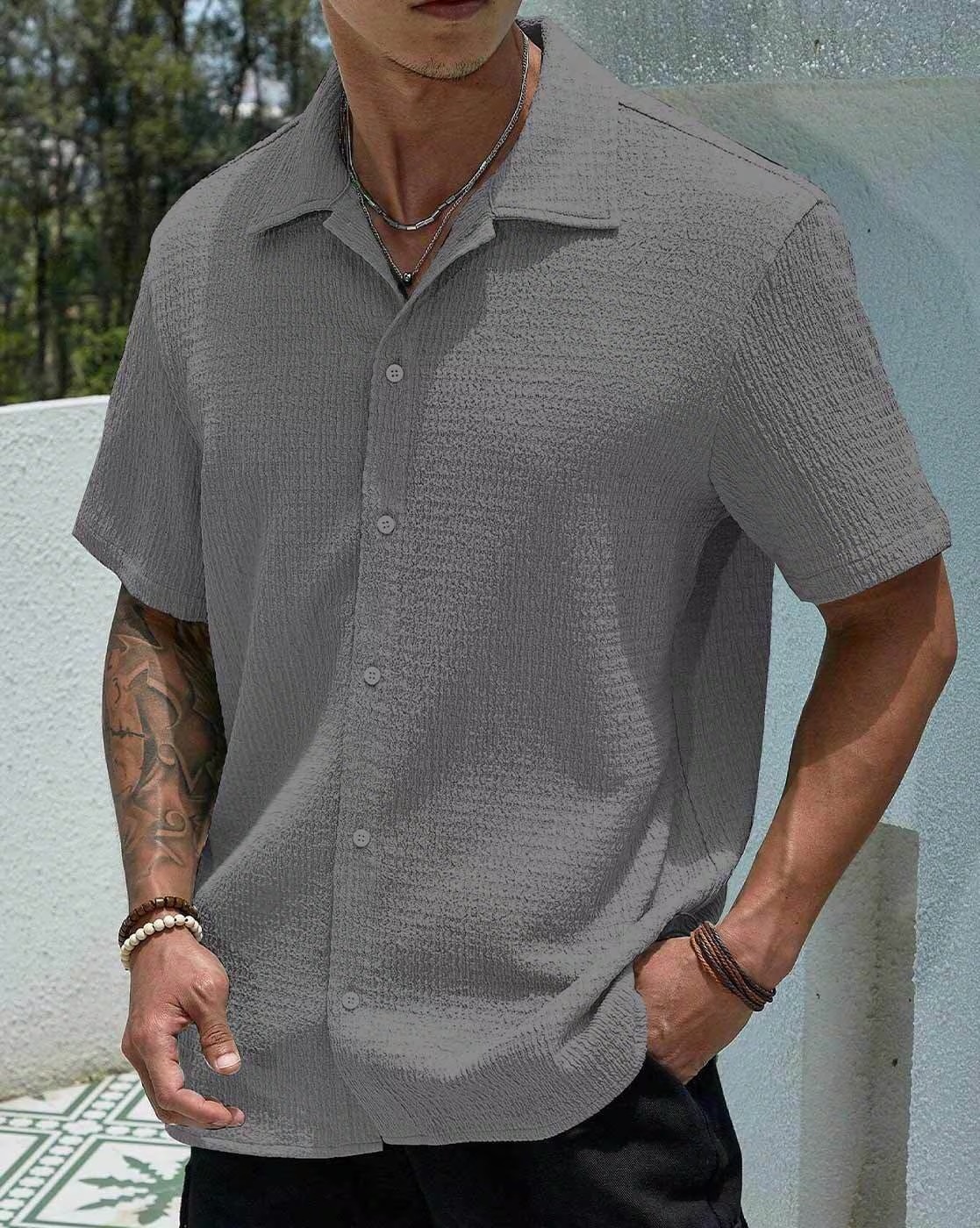 Men Shirt with Spread Collar
