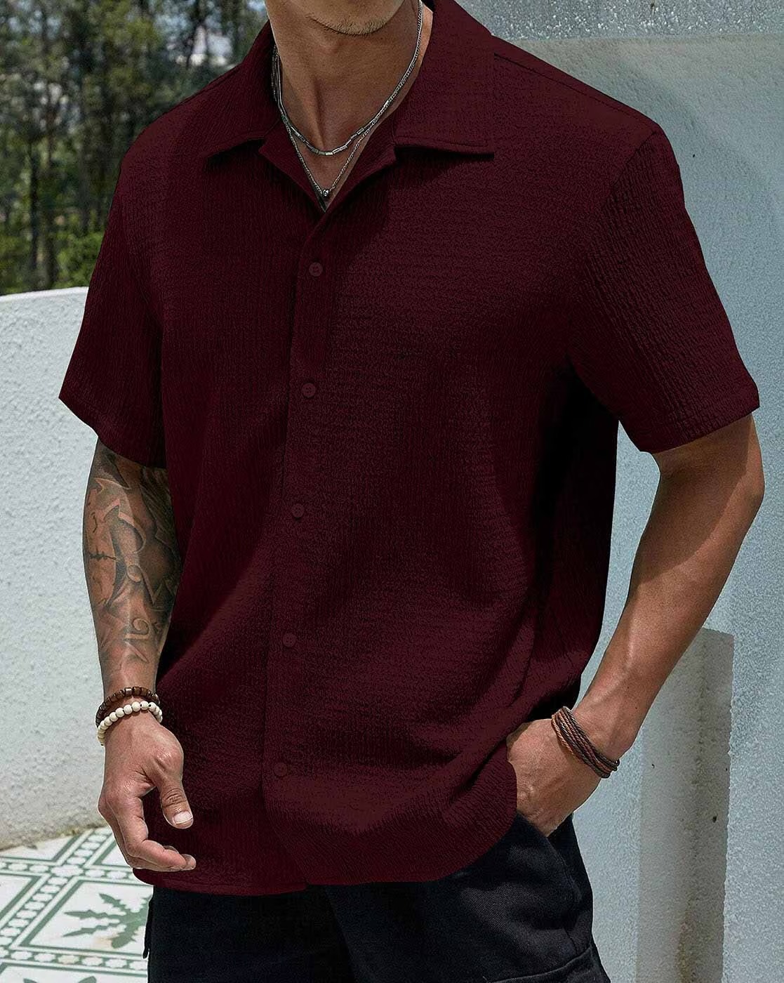 Men Shirt with Spread Collar
