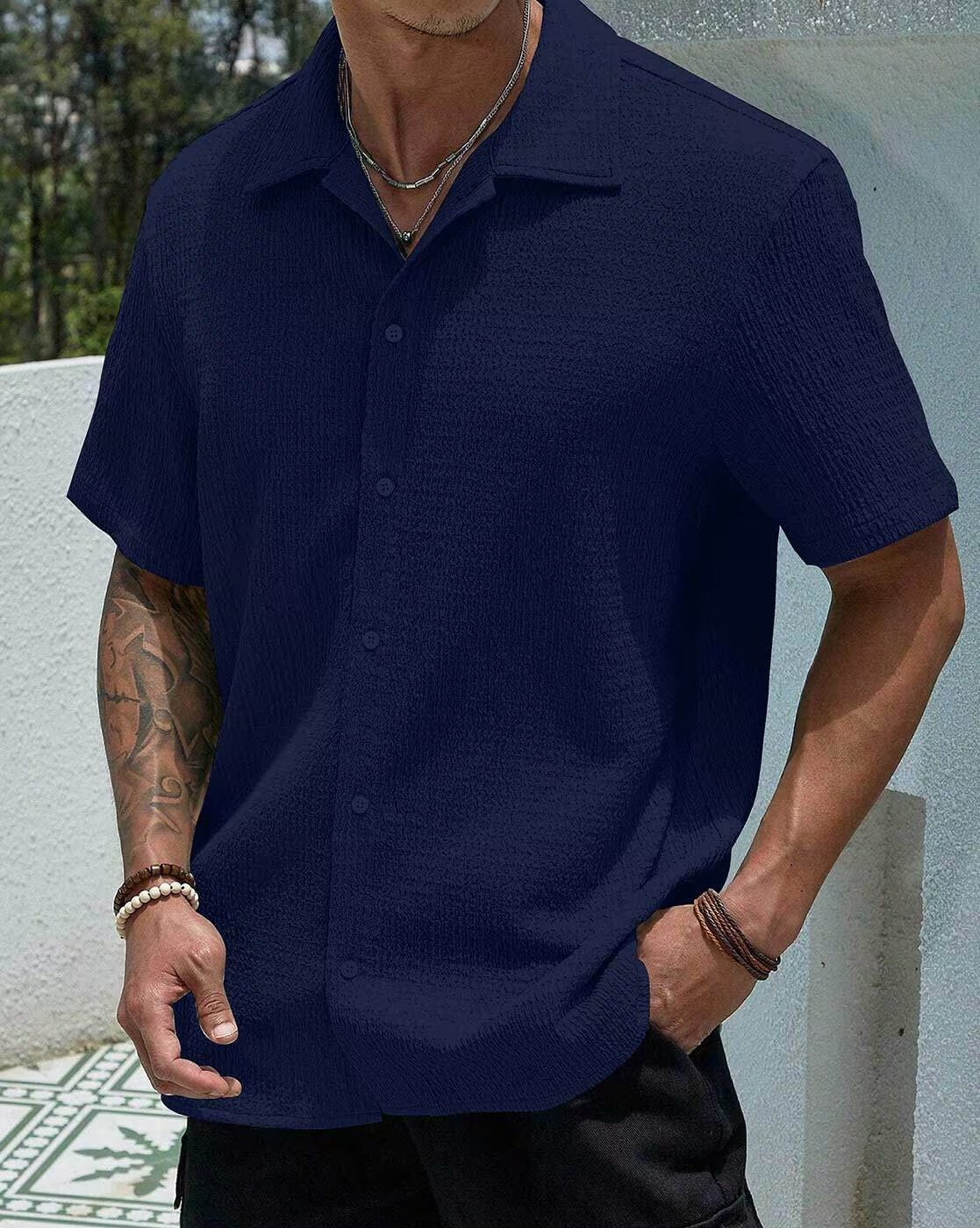 Men Shirt with Spread Collar