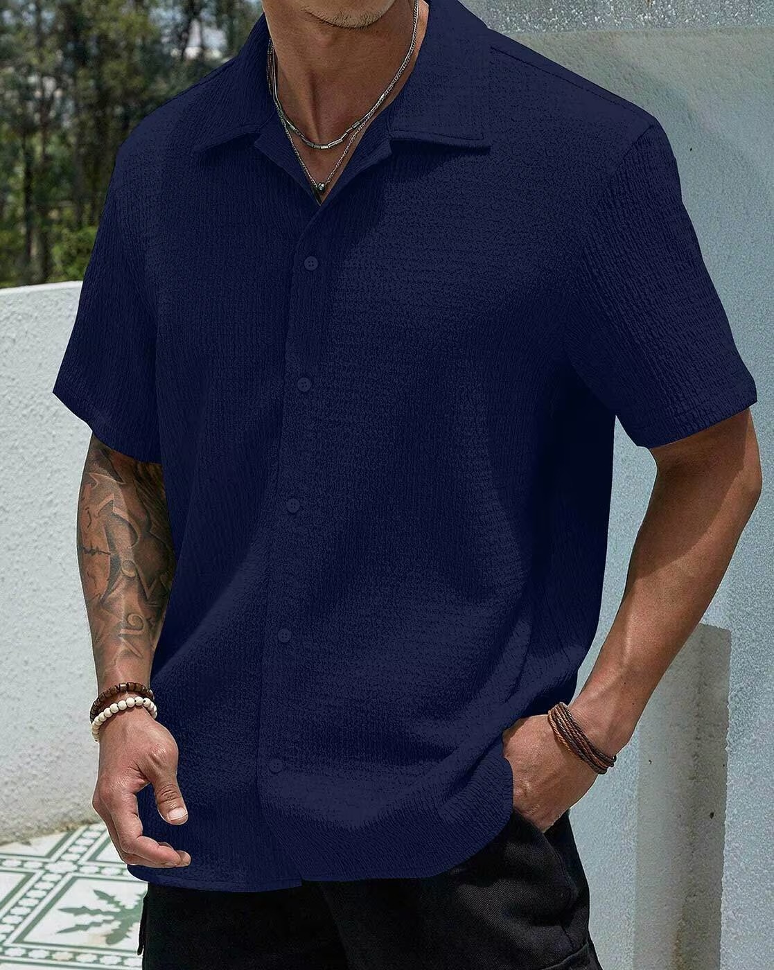 Men Shirt with Spread Collar