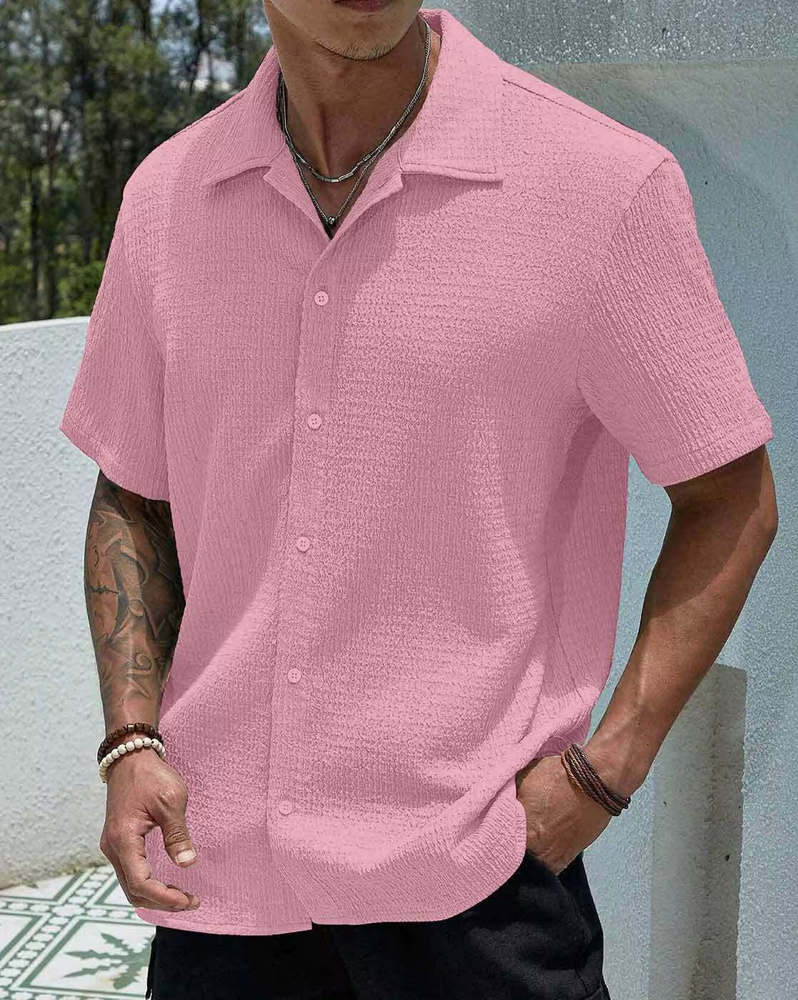 Men Shirt with Spread Collar
