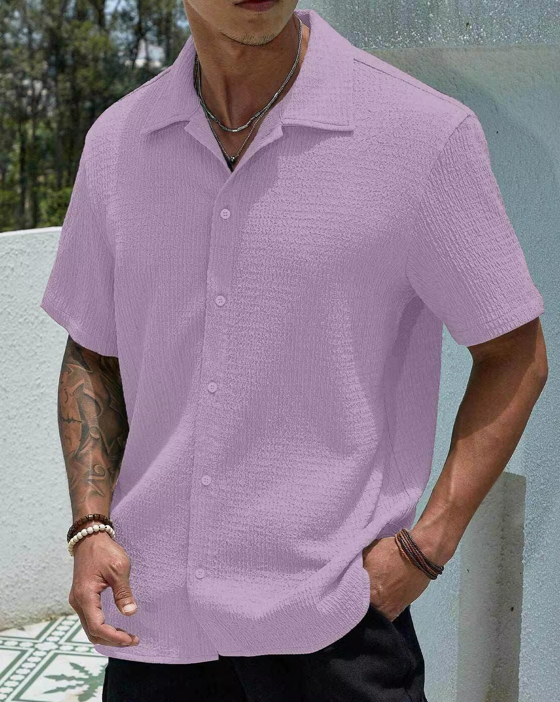 Men Shirt with Spread Collar