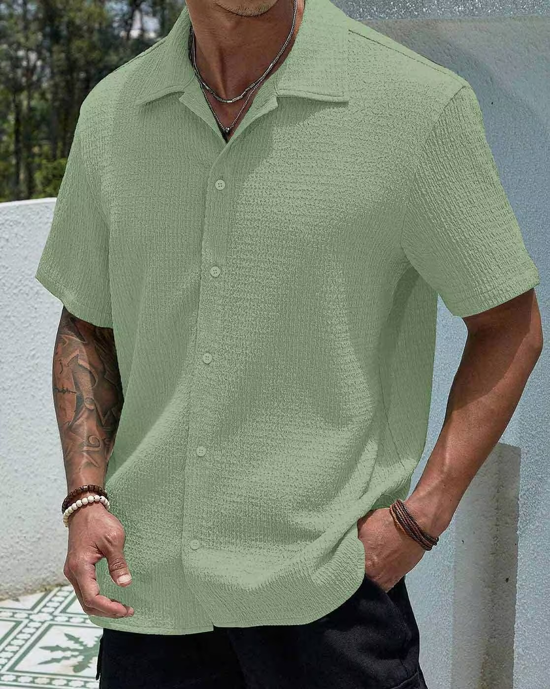 Men Shirt with Spread Collar