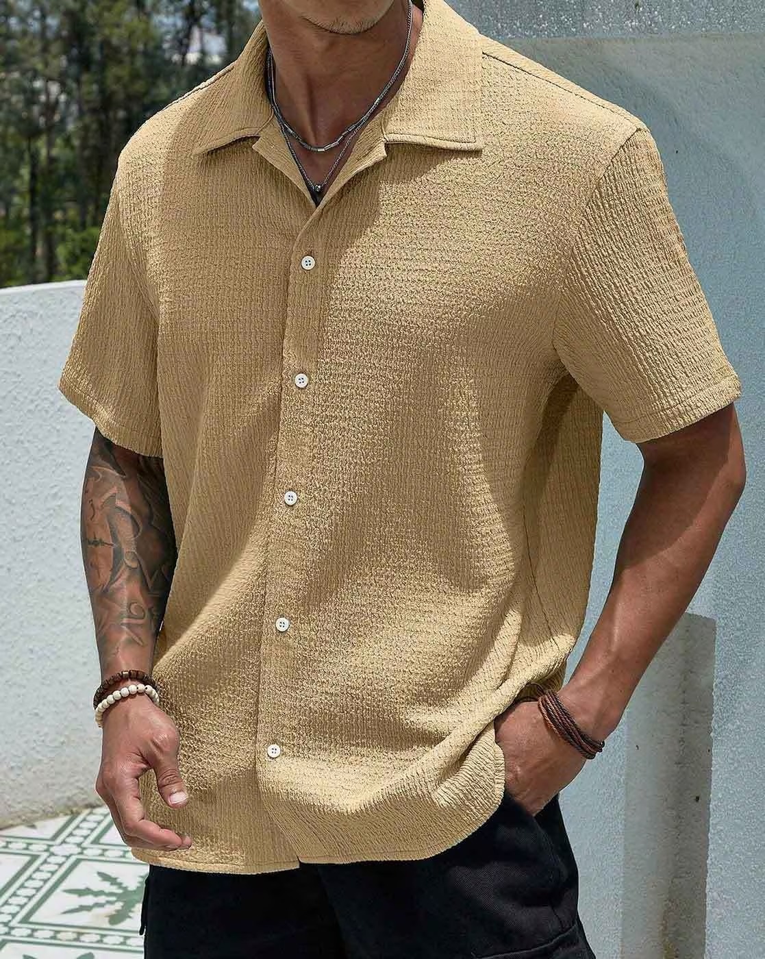Men Shirt with Spread Collar