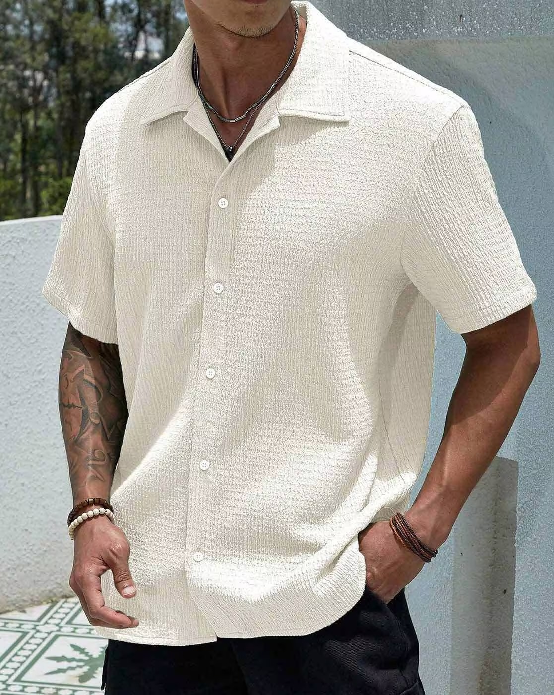 Men Shirt with Spread Collar
